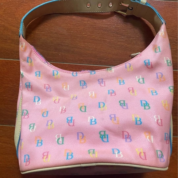 VINTAGE Dooney & Bourke Pink Hobo Bag with Multicolor Accents - Picture 4 of 6